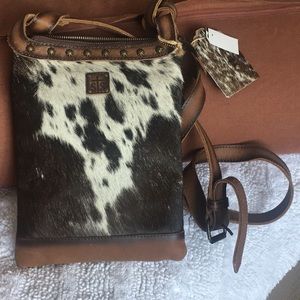 Cowhide and leather crossbody